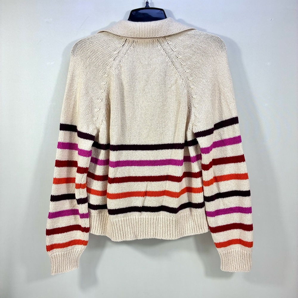 Marine Layer Claire Relaxed Sweater Polo Merino Wool Cotton L Warm Stripe NWT - Picture 6 of 16